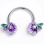 16G 3/8 Clear Gem Faerie Flower Purple Horseshoe Circular Barbell