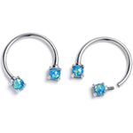 16G 3/8 Blue Faux Opal Internally Threaded Horseshoe Nipple Ring Set