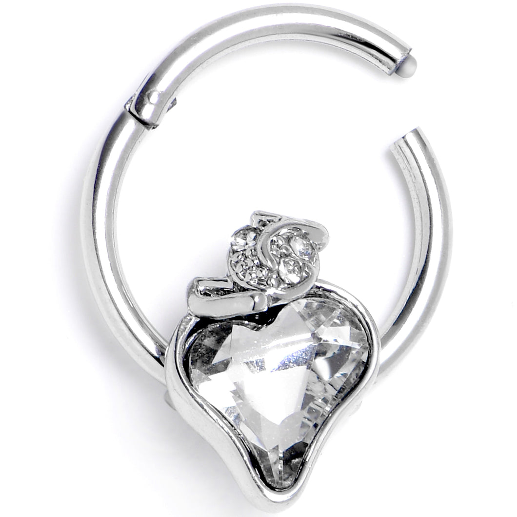 16G 3/8 Clear Gem Strawberry Love Hinged Segment Ring