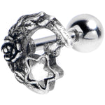 16G 1/4 Clear Gem Ornate Moon Star Cartilage Tragus Earring