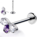 16G 3/8 Purple Gem Grade 23 Titanium Threadless Push In Labret Tragus