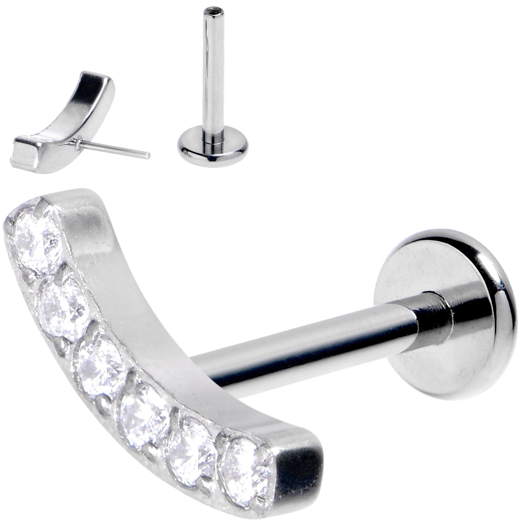 16G 5/16 Clear Gem Arc Grade 23 Titanium Threadless Push In Labret Tragus