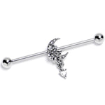 14G Clear CZ Gem Moon Bow Heart Dangle Industrial Barbell 38mm