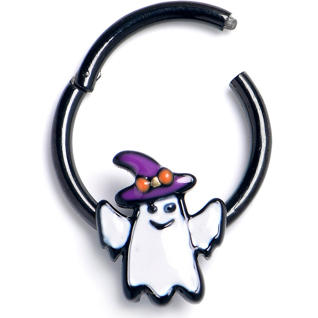 16G 3/8 Black Witch Hat Ghost Hinged Segment Ring