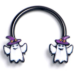 16G 3/8 Black Witch Hat Ghosts Horseshoe Circular Barbell