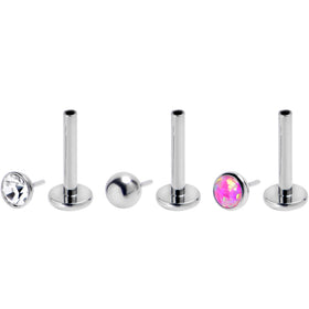 16G 5/16 Pink Synthetic Opal G23 Titanium Threadless Push In Labret Set of 3