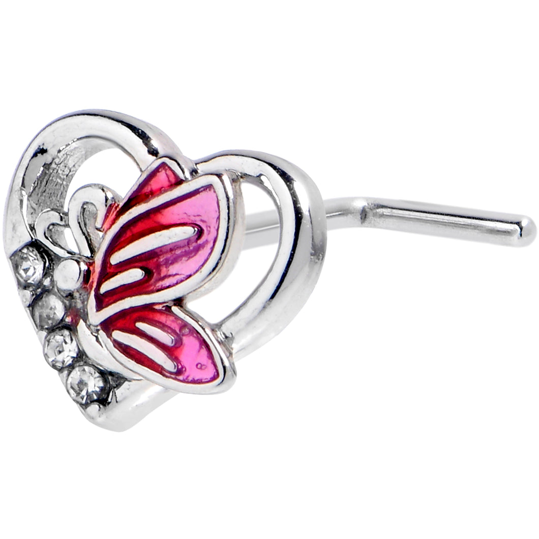 20G 7mm Clear Gem Butterfly Love Heart L Shape Nose Ring