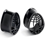 Black Spider Web Double Flare Teardrop Tunnel Plug Set Sizes 8mm to 16mm