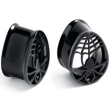 Black Spider Web Double Flare Teardrop Tunnel Plug Set Sizes 8mm to 16mm