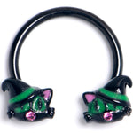 16G 3/8 Pink Gem Black Halloween Hat Cat Horseshoe Circular Barbell