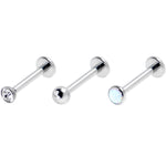 16G 5/16 White Synthetic Opal G23 Titanium Threadless Labret Set of 3