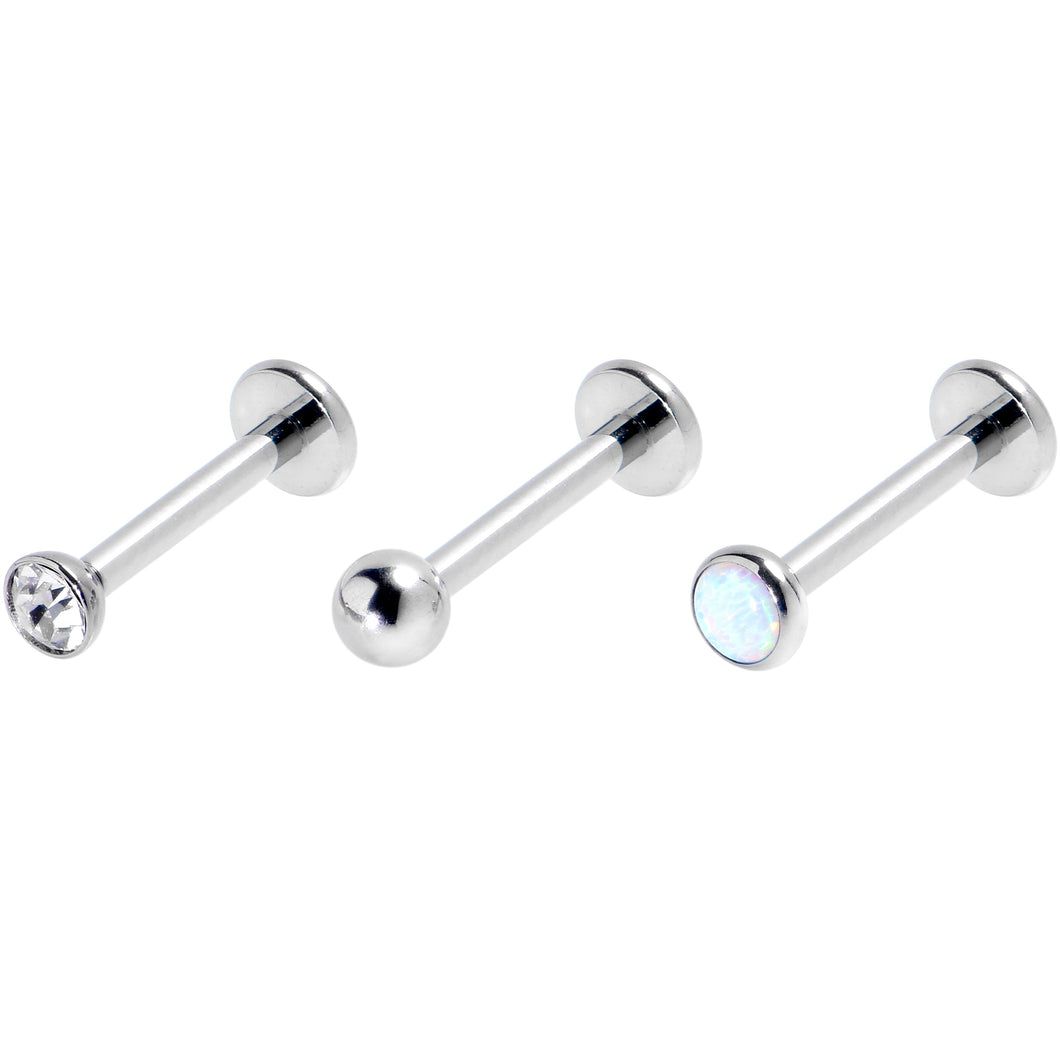 16G 5/16 White Synthetic Opal G23 Titanium Threadless Labret Set of 3