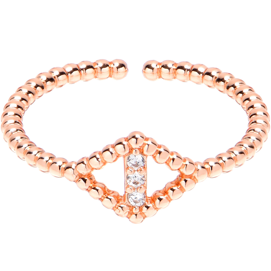 Clear Gem Textured Rhombus Rosy Adjustable Toe Ring