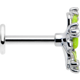 16G Clear CZ Gem Go Green Flower Flat Back Earring