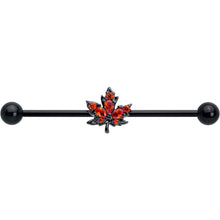 14G Orange CZ Gem Black Autumn Leaf Industrial Barbell 38mm