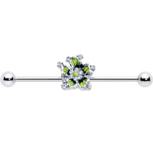 14G Clear CZ Gem Go Green Flower Industrial Barbell 38mm