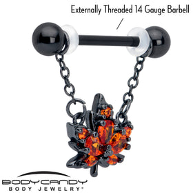 14G 9/16 Orange CZ Gem Black Autumn Leaf Dangle Nipple Ring Set