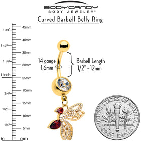 Red CZ Gem Gold Tone Drama Butterfly Dangle Belly Ring