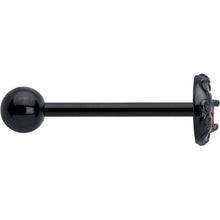 Red CZ Gem Black Scroll Moon Heart Barbell Tongue Ring