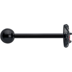 Red CZ Gem Black Scroll Moon Heart Barbell Tongue Ring