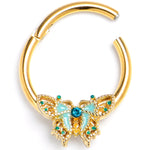 16G 3/8 Blue Gem Gold Tone Rococo Butterfly Hinged Segment Ring