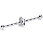 14G Clear Gem Strawberry Love Heart Industrial Barbell 38mm