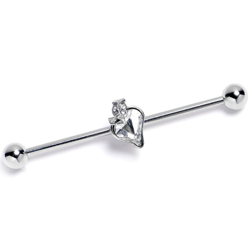 14G Clear Gem Strawberry Love Heart Industrial Barbell 38mm