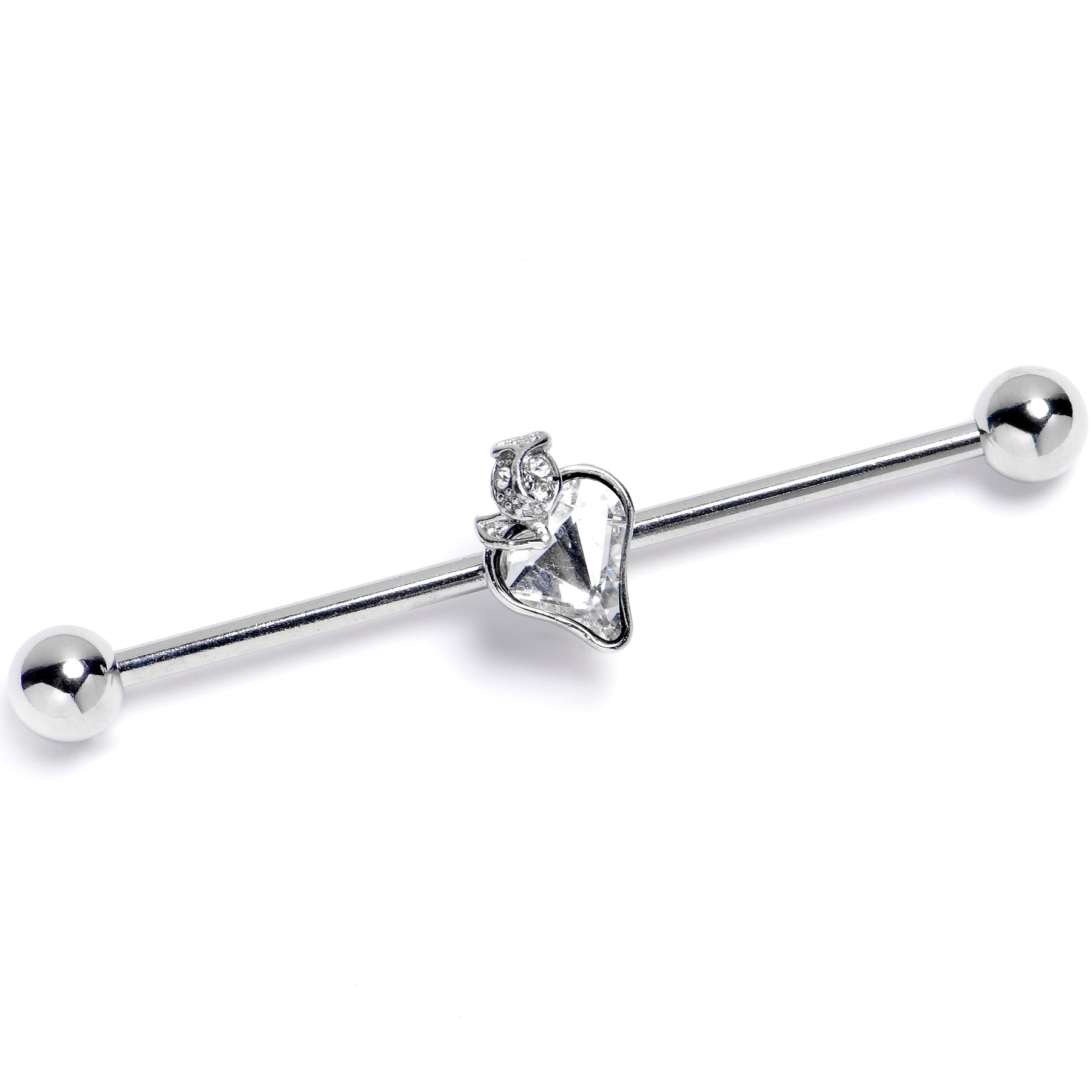14G Clear Gem Strawberry Love Heart Industrial Barbell 38mm
