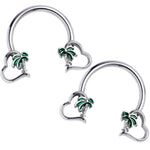 14G 9/16 Palm Tree Love Horseshoe Nipple Ring Set