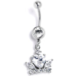 Clear Gem Heart Crown Dangle Belly Ring