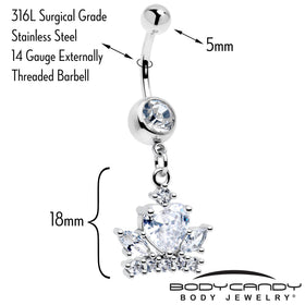 Clear Gem Heart Crown Dangle Belly Ring