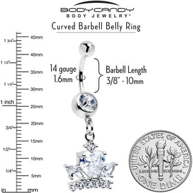 Clear Gem Heart Crown Dangle Belly Ring