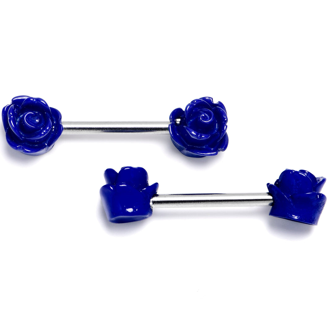 14G 1/2 Open Bloom Rose Purple Barbell Nipple Ring Set