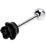 Open Bloom Rose Black Barbell Tongue Ring
