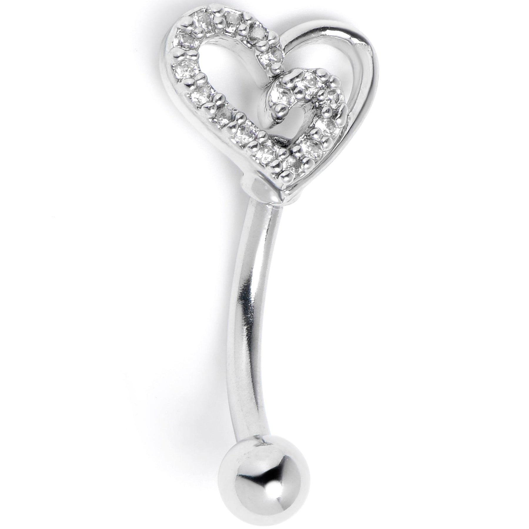 16G 5/16 Clear Gem Asymmetrical Heart Curved Eyebrow Ring