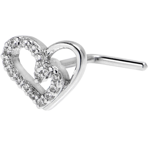 20G 7mm Clear Gem Asymmetrical Heart L Shape Nose Ring