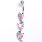 Pink Clear CZ Gem Super Style Swirl Dangle Belly Ring