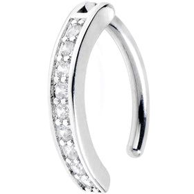 14G 3/8 Implant Grade Titanium CZ Paved Hinged Hoop Belly Ring