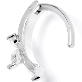 14G 3/8 Clear CZ Gem G23 Titanium Butterfly Hinged Hoop Belly Ring