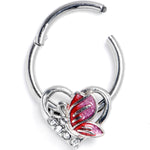 16G 3/8 Clear Gem Butterfly Love Heart Pink Hinged Segment Ring