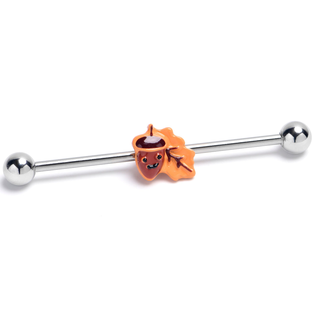14G Acorn Oak Leaf Autumn Industrial Barbell 38mm
