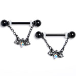 14G 9/16 Aurora Gem Black Gothic Butterfly Dangle Nipple Ring Set