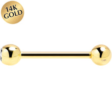 14G 5/8 Cubic Zirconia Solid 14k Yellow Gold Straight Barbell
