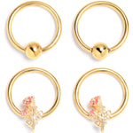 16G 3/8 Gold Tone Regal Rose BCR Captive Ring Set of 4