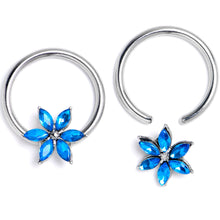 16G 3/8 Blue Gem Flower Blossom BCR Captive Ring Set of 4