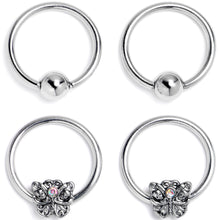 16G 3/8 Aurora Gem Butterfly Ornate BCR Captive Ring Set of 4