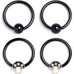16G 3/8 Clear Gem Black Mushroom BCR Captive Ring Set of 4