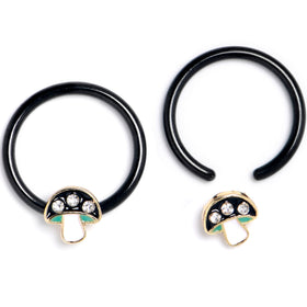 16G 3/8 Clear Gem Black Mushroom BCR Captive Ring Set of 4