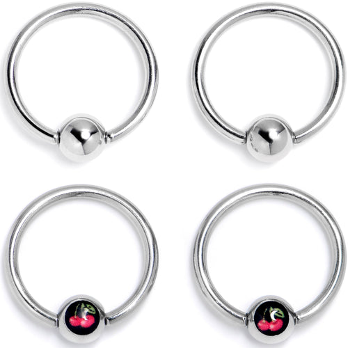 16G 3/8 Cherry Ball BCR Captive Ring Set of 4