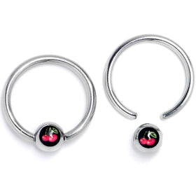 16G 3/8 Cherry Ball BCR Captive Ring Set of 4